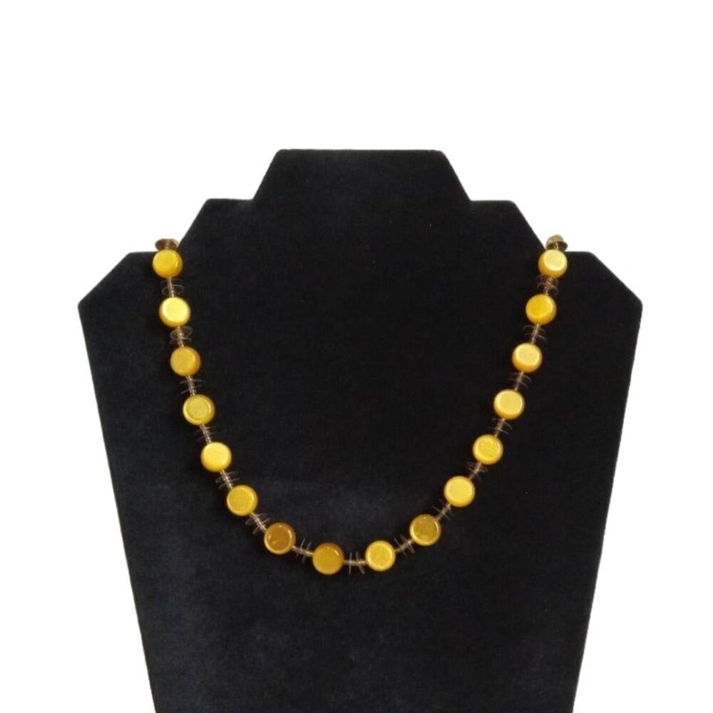 Vintage Yellow and Gold Plastic Beaded Alternating Sequins Lightweight Necklace